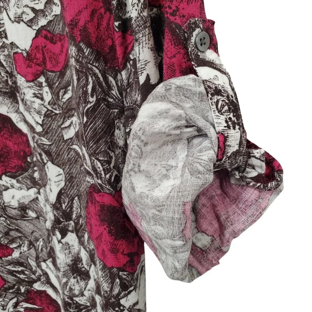 Rock & Republic Womens XXL Shirt Floral Button Up Rayon Roll Tab Light Blouse - Picture 12 of 12